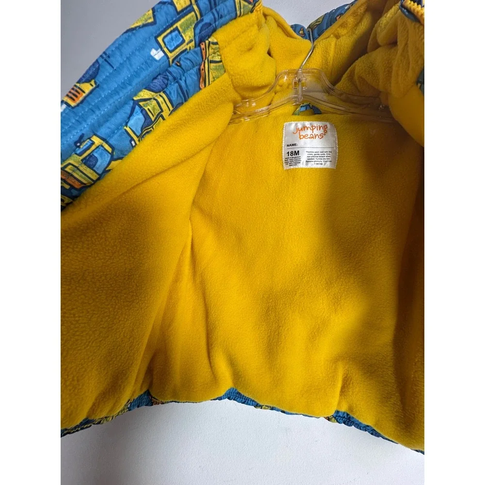 Jumping Beans Toddler Blue Construction Truck Fleece Lined Puffer Jacket 18M